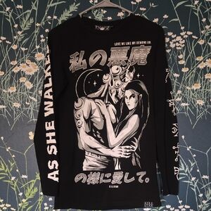 Killstar Demon Lover Black Long Sleeve Tee with White Manga Graphic